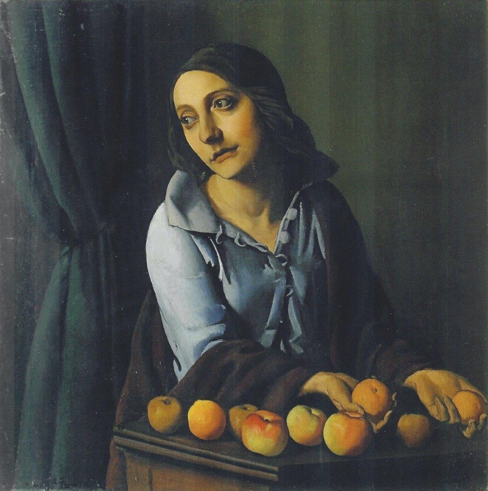Achille Funi, Ragazza con frutta (La sorella Margherita), 1924,. Olio su tela, cm. 70x70 (2)