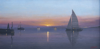 Marina al tramonto, 2018 - olio su tela - cm 20x40