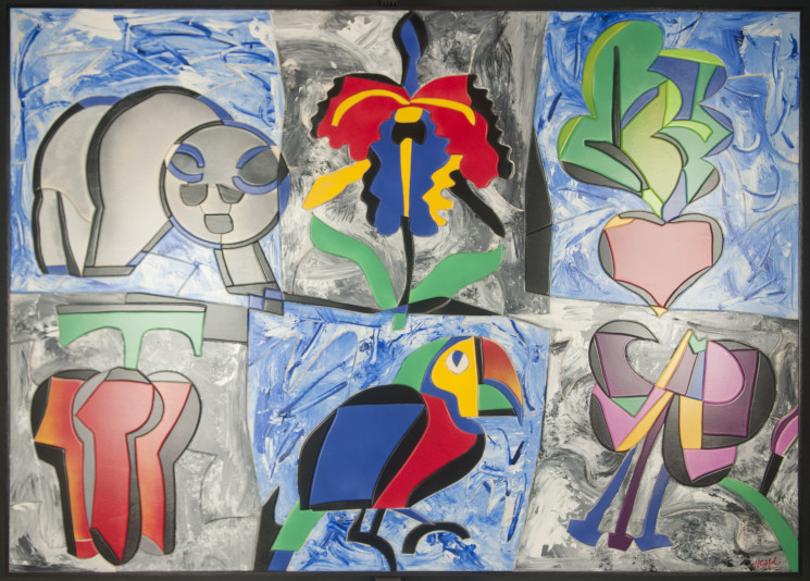 Nespolo, Tentazione fatale, acrilico su legno, 100 x 140 cm